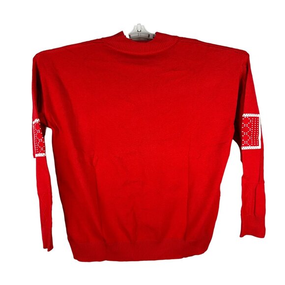 Vintage-Style Red & White Geometric Patterned Sweater Size 3XL - Picture 3 of 5